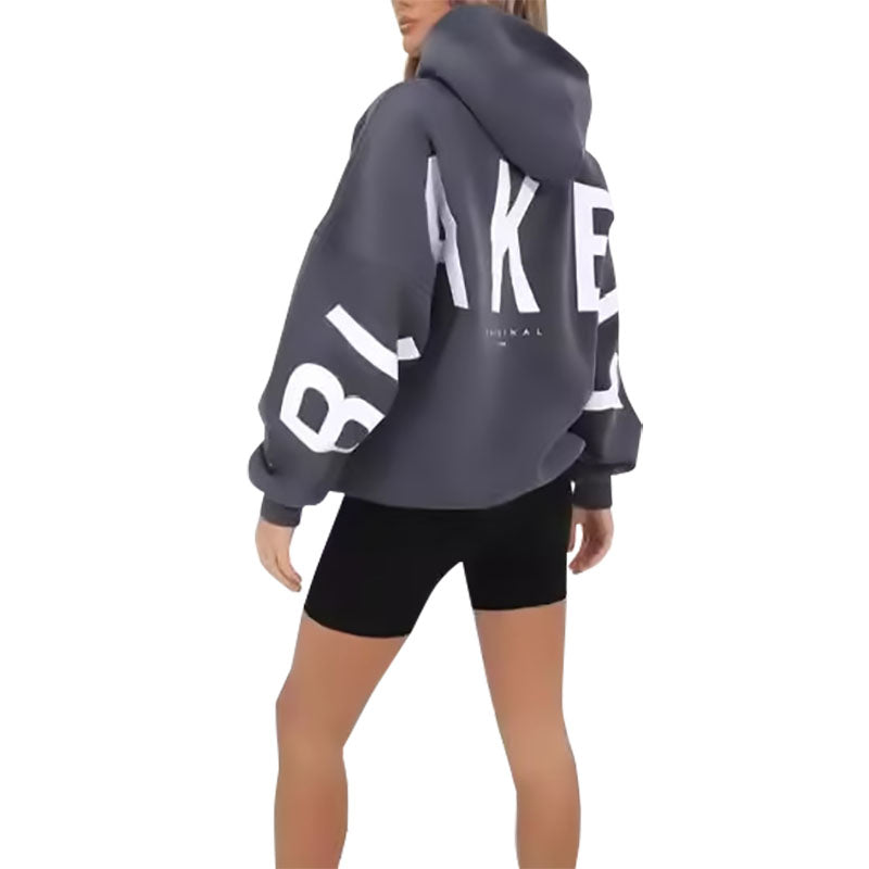 New Fashion Letter Printed Thickened Versatile Long Sleeve Loose Hooded Sweatshirt for Women