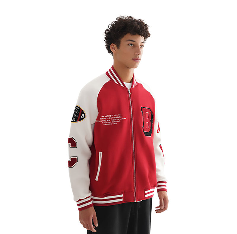 Men's new trendy brand baseball uniform men's jacket fashionable embroidered contrasting color stitching fleece jacket