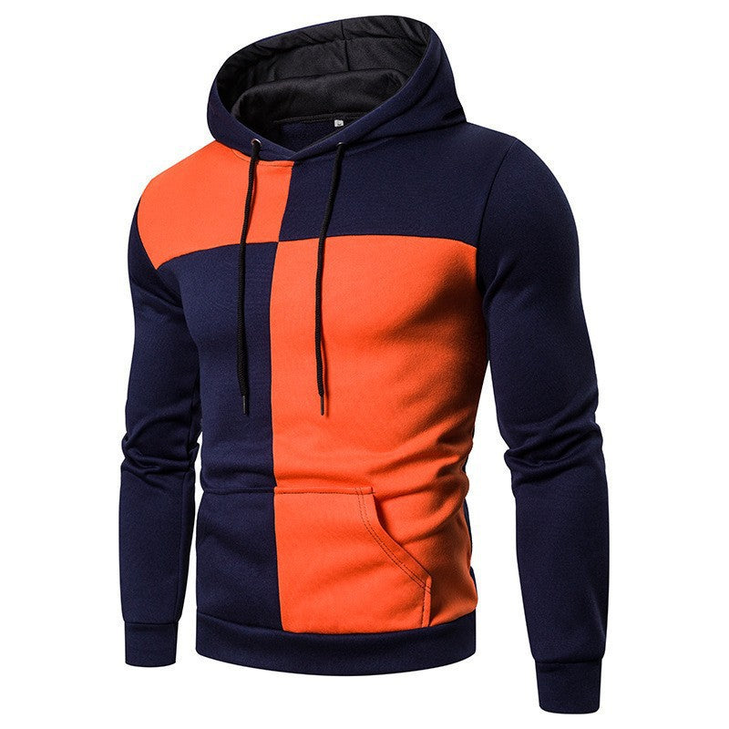 Autumn and winter men's casual hooded sweatshirt jacket men's color block sweatshirt men's clothing