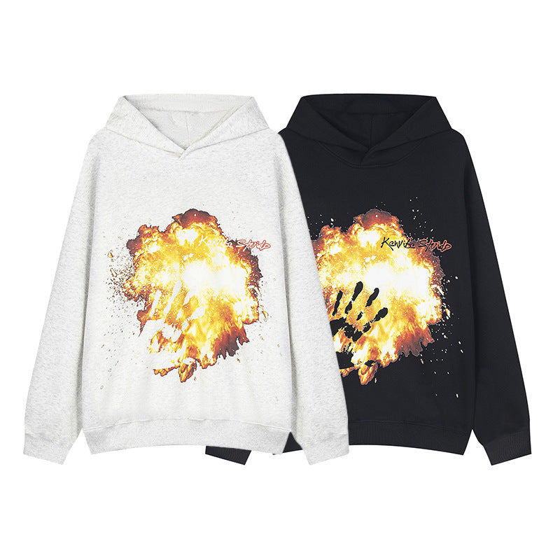 Street explosion palm print pullover hooded sweatshirt for men and women niche loose couple style casual sports jacket