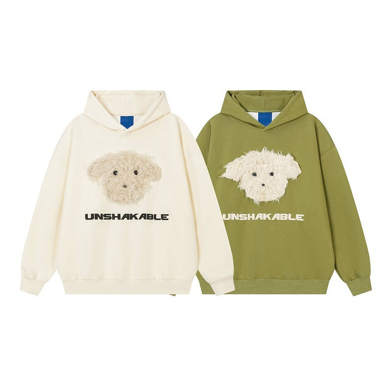 Couple style fluffy puppy flocking decoration popular student autumn and winter new loose hooded sweatshirt