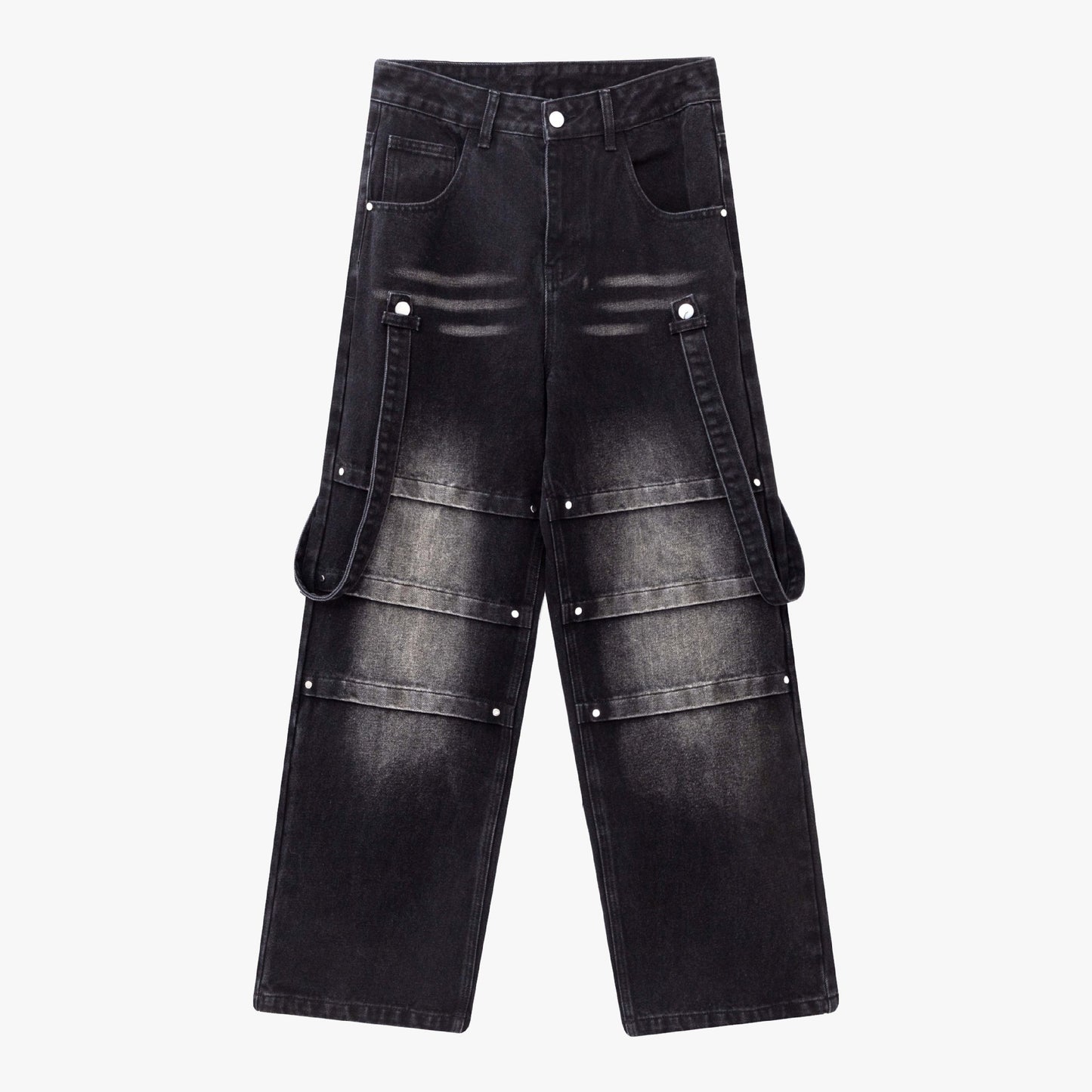 Washed distressed straight-leg jeans