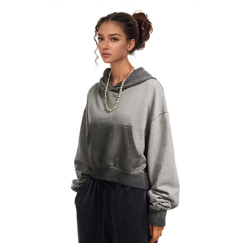 Women's fall color contrast hoodie women loose thin fitness sports short hoodie women