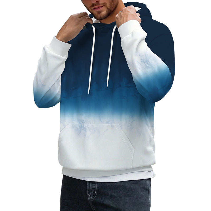 Long Men's Sweatshirt Gradient Digital Print Hooded Sweatshirt