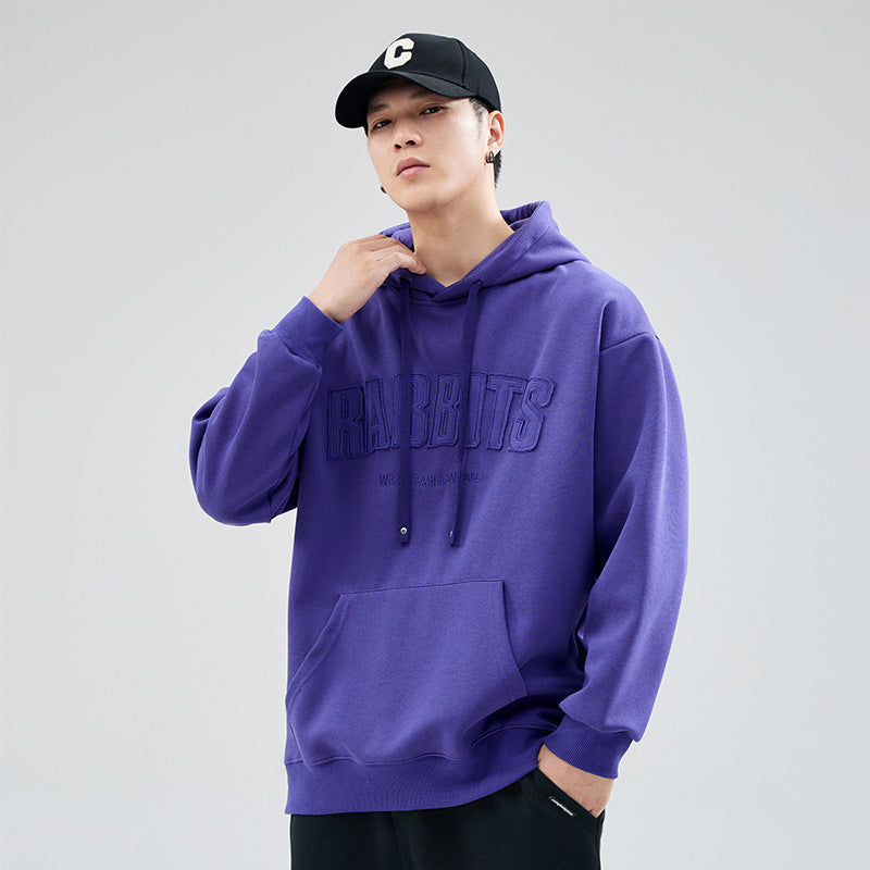 Hooded sweatshirt men's loose large size letter patch embroidered youth casual jacket clothes top