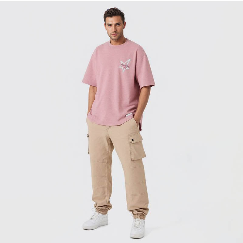 Men's Heavyweight Short Sleeve Suede Meteor Print High Quality T-Shirt Country Loose Top
