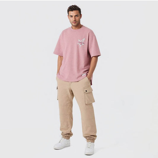 Men's Heavyweight Short Sleeve Suede Meteor Print High Quality T-Shirt Country Loose Top