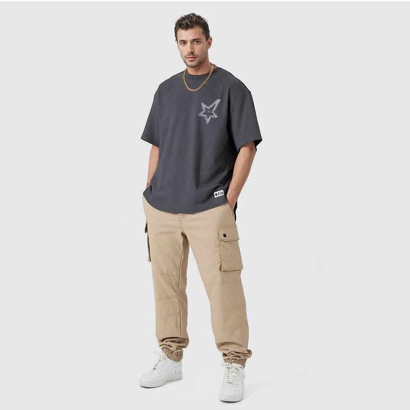 Men's Heavyweight Short Sleeve Suede Meteor Print High Quality T-Shirt Country Loose Top
