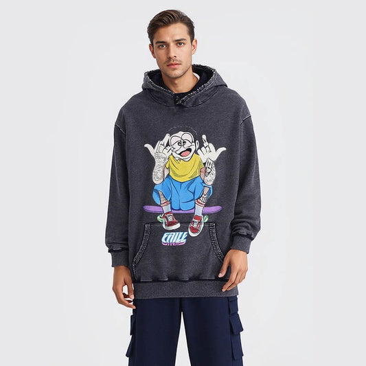 Men and Women Black Anime Sweatshirts Retro Clothing Pullovers Comic Hoodies Men's