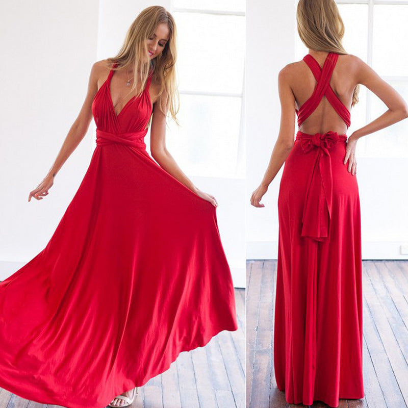 Formal Dress Women Elegant Evening Long Deep V Halter Dress Wedding Party Dress