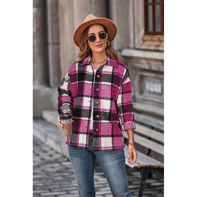 Women's Long Plaid Shacket Jacket Oversized Button Down Shirts Winter Warm Pea Coat