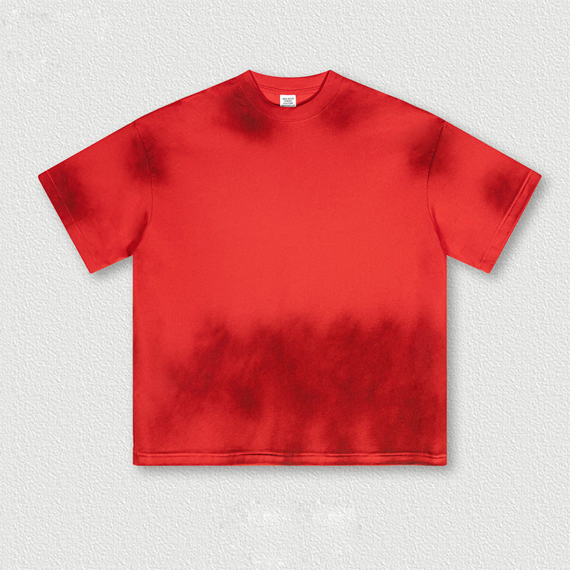 Distressed spray color T-shirt with small neckline