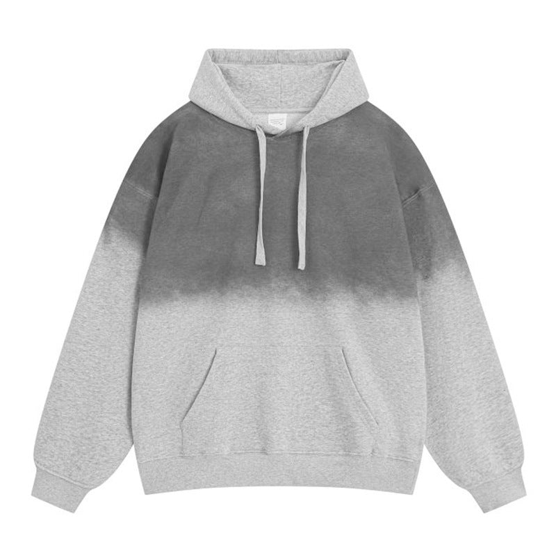 Men's acid washed retro hoodie loose gradient hooded sweatshirt fashionable cotton pullover casual top street couple wear