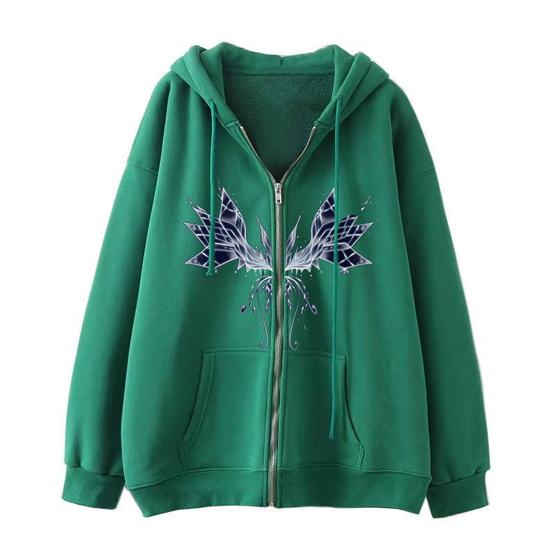 Dark style hip hop goth butterfly print zipper hoodie Harajuku jacket sweatshirt