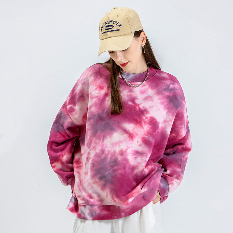 Tie Dye Boys Girls Sweatshirt Round Neck Pink Pullover Long Sleeve Sweatshirt