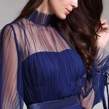 Fashion Dress Blue Temperament Evening Dress Slim Dinner Dress Long Net Yarn Women's Sexy Fashion Street Dress