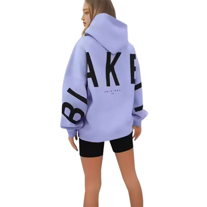 New Fashion Letter Printed Thickened Versatile Long Sleeve Loose Hooded Sweatshirt for Women