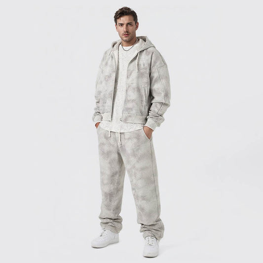 Winter windbreaker custom men's hoodie suit heavy distressed style cardigan zipper sweatshirt high quality fleece sweatshirt