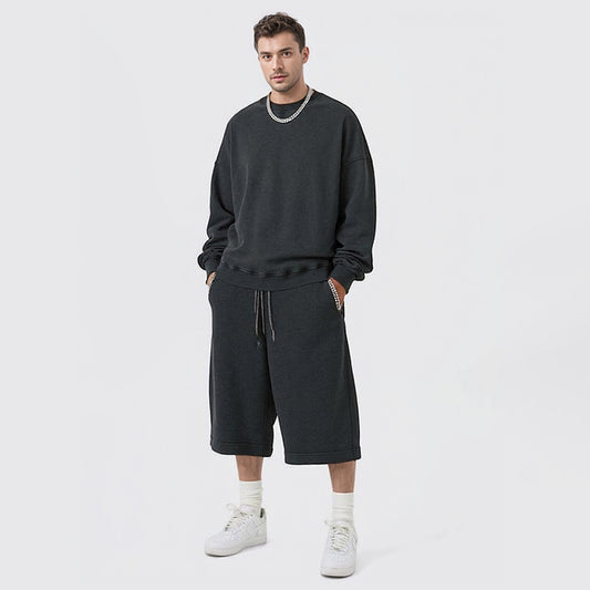 Heavy 420g round neck washed distressed sweatshirt