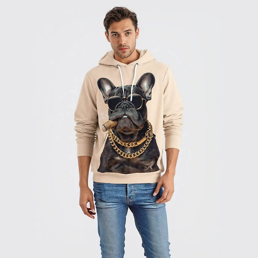 New 3D digital gangster dog print loose men's hooded sweatshirt