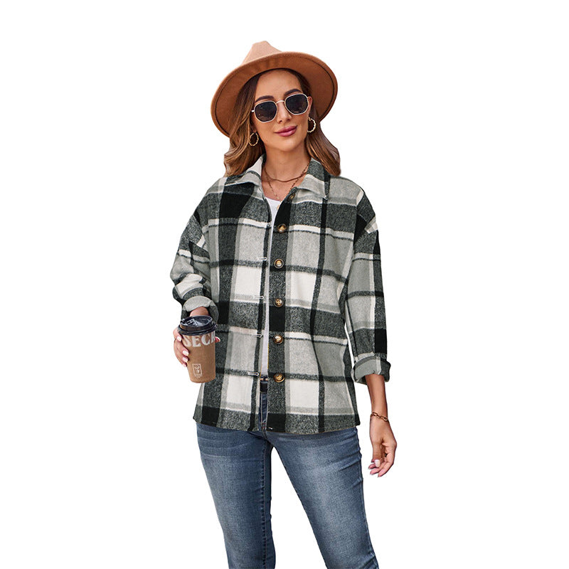 Women's Long Plaid Shacket Jacket Oversized Button Down Shirts Winter Warm Pea Coat