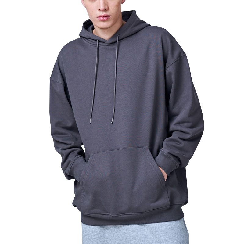 Fashion trend pure cotton men's sweatshirt heavy solid color casual hooded coat