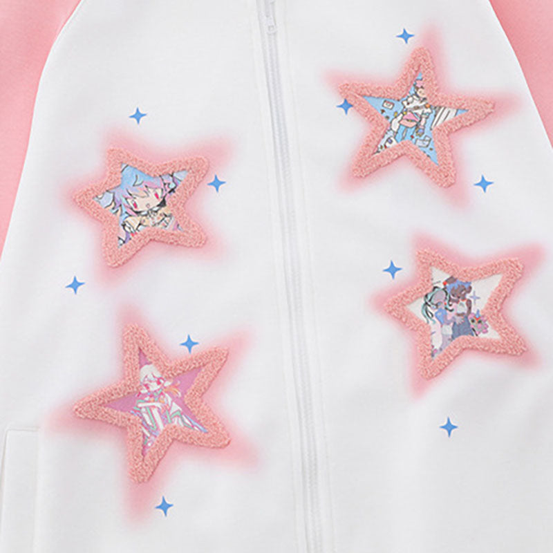 Autumn and winter sweatshirt jacket dopamine star patch embroidered sweatshirt men and women zipper hooded sweatshirt