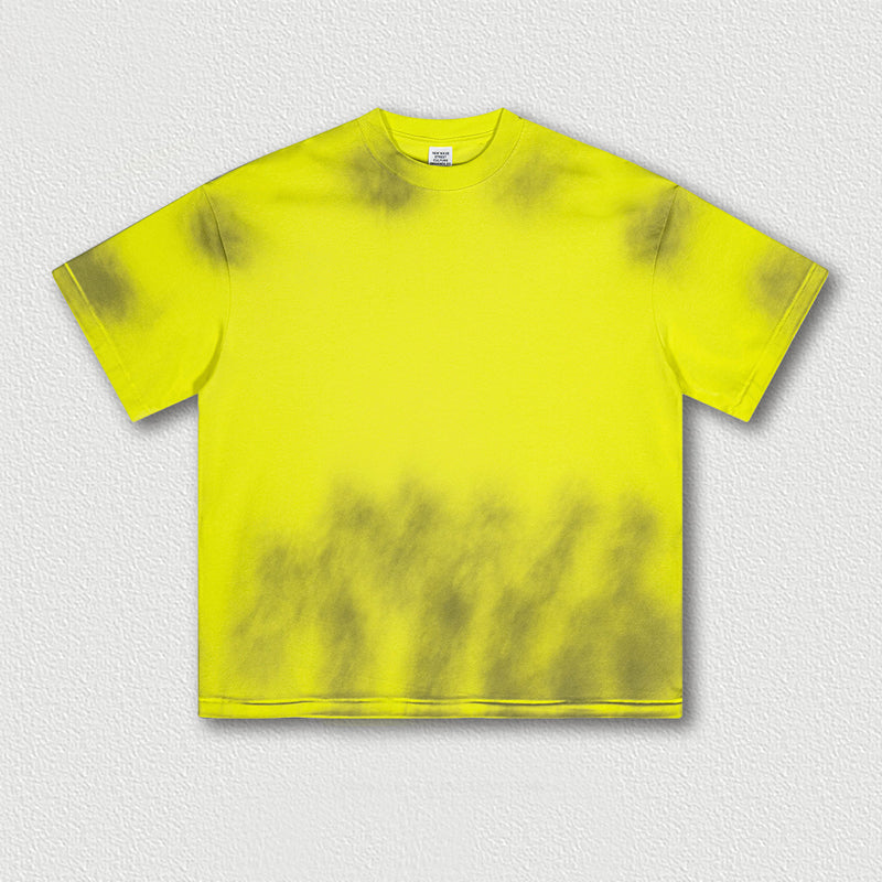 Distressed spray color T-shirt with small neckline