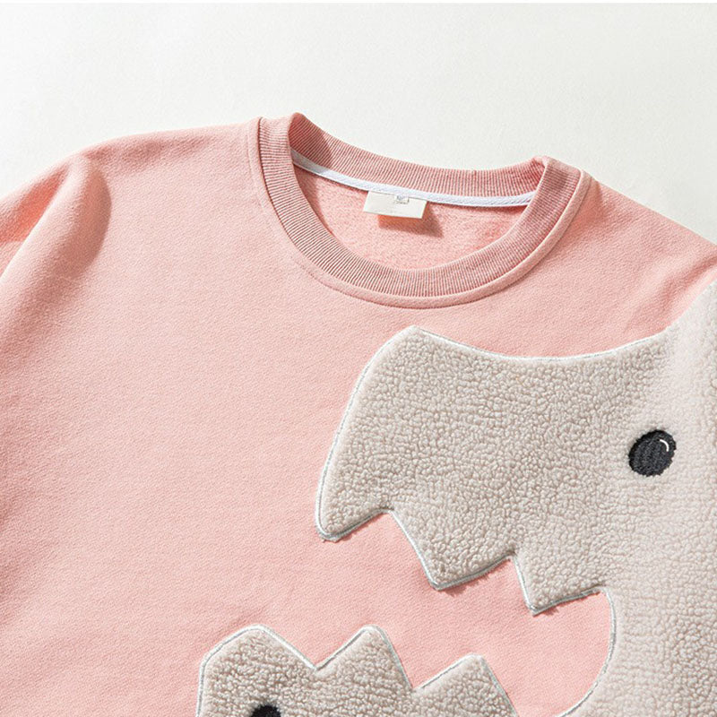 Dinosaur Embroidered Sweatshirt Oversized Cartoon Crew Neck Sweatshirt Pullover Streetwear