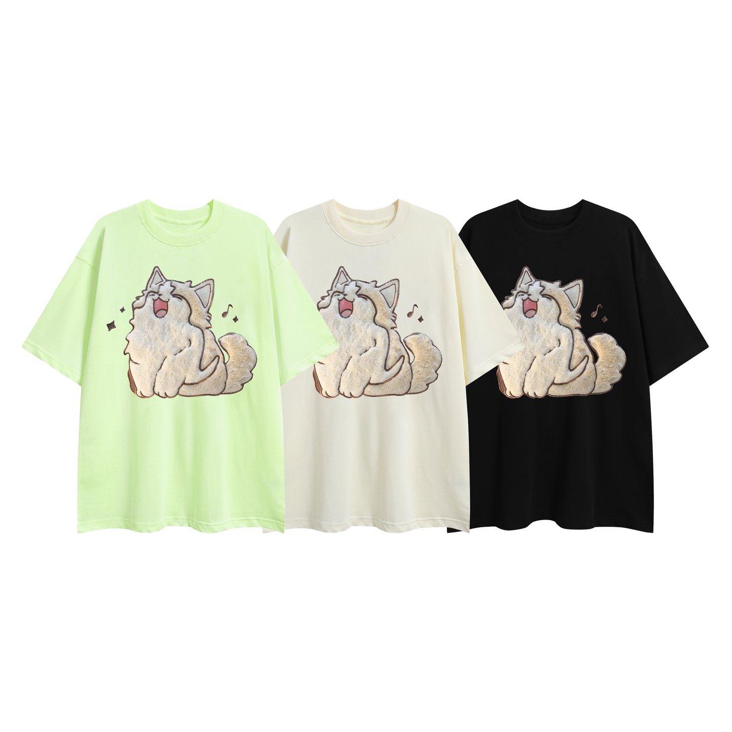 Summer trendy fun creative T-shirt happy singing cat series printed short sleeves for men and women