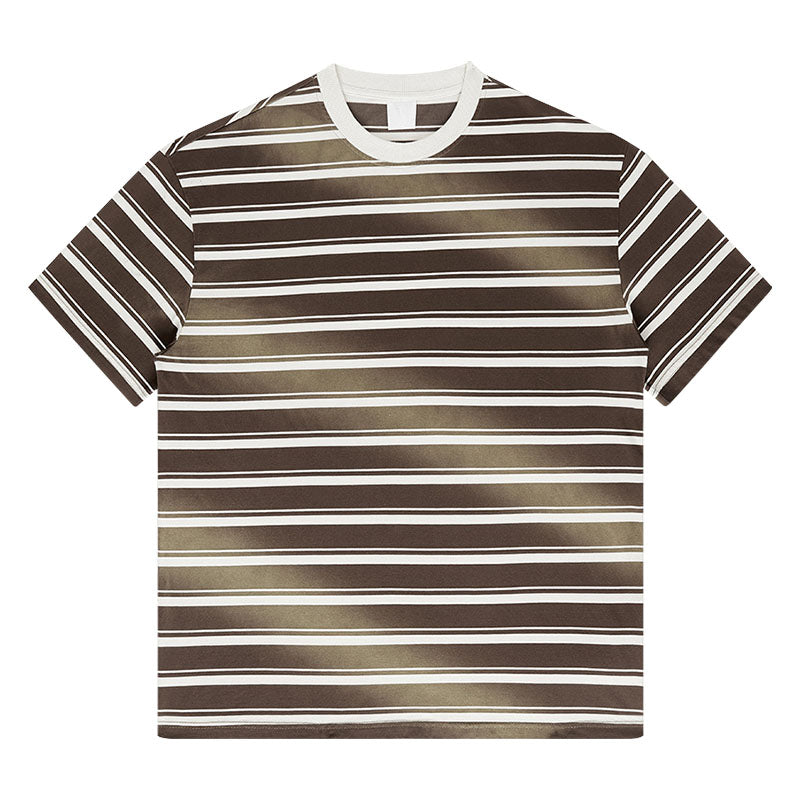 Men's spring/summer wash gradient striped color contrast round neck short-sleeved street couple T-shirt