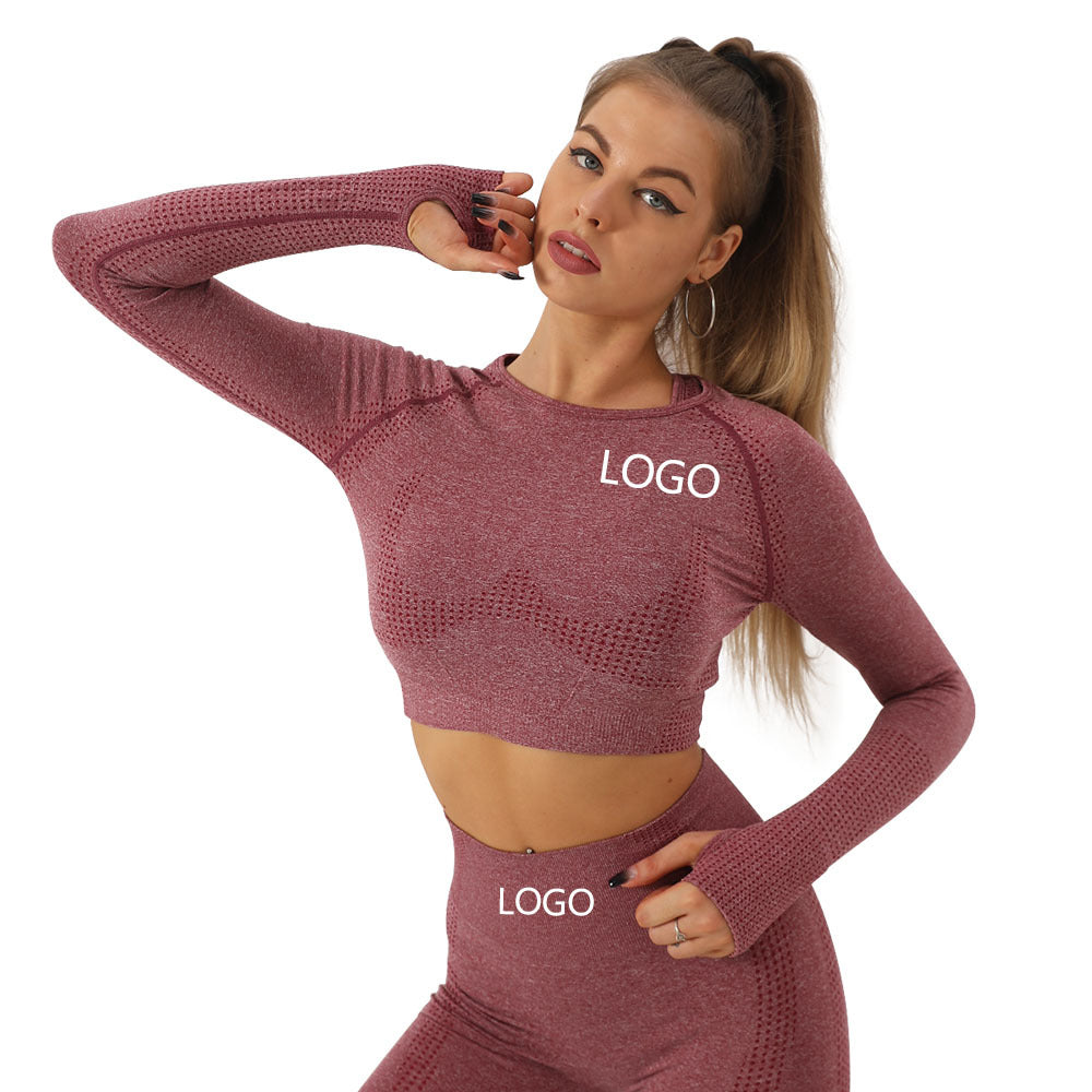 Seamless Compression Yoga Women's High Elasticity Quick-Drying Sports Top With Fingerless Long Sleeves