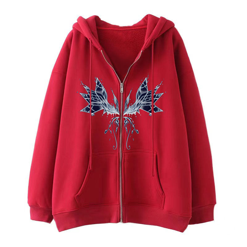 Dark style hip hop goth butterfly print zipper hoodie Harajuku jacket sweatshirt