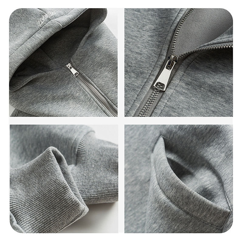 Heavy gray hooded cardigan sweatshirt new loose design popular zipper hoodie jacket men's clothing