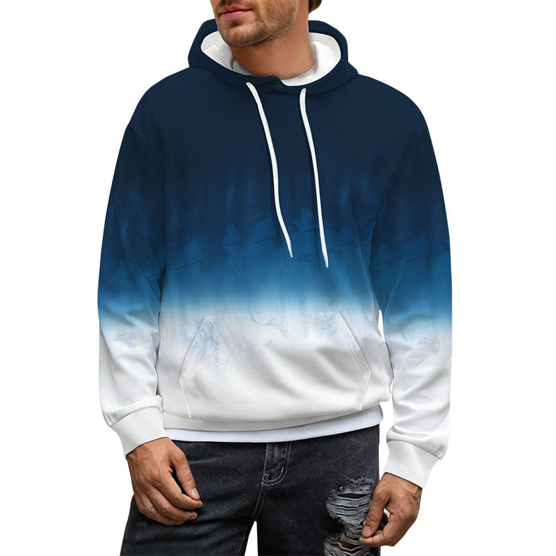 Long Men's Sweatshirt Gradient Digital Print Hooded Sweatshirt