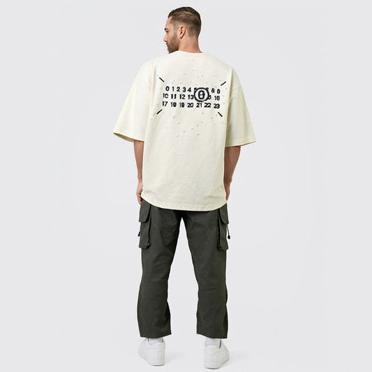 Men's ripped printed cotton short-sleeved T-shirt