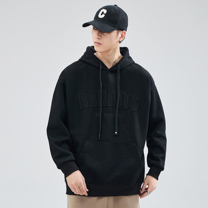 Hooded sweatshirt men's loose large size letter patch embroidered youth casual jacket clothes top