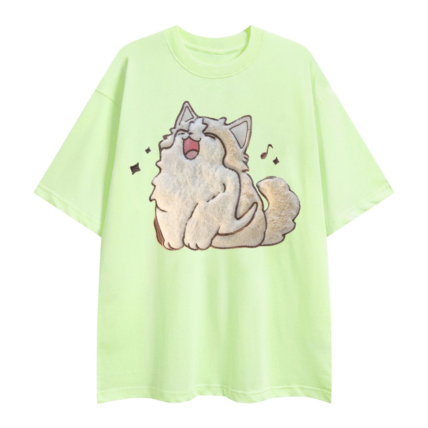 Summer trendy fun creative T-shirt happy singing cat series printed short sleeves for men and women