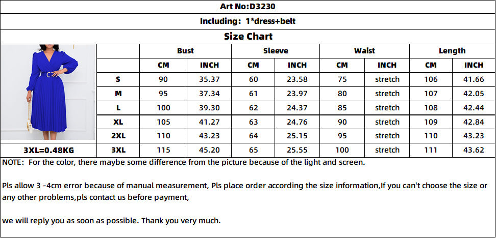 Women Casual Long Sleeve Belt Chiffon Dress Office Elegant Commuter Solid Party Dress Fashion Deep V-neck Wrap Long Dresses