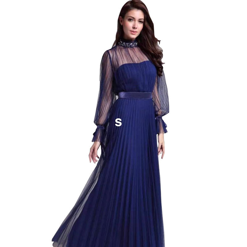 Fashion Dress Blue Temperament Evening Dress Slim Dinner Dress Long Net Yarn Women's Sexy Fashion Street Dress