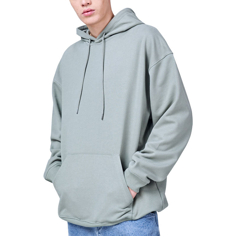 Fashion trend pure cotton men's sweatshirt heavy solid color casual hooded coat