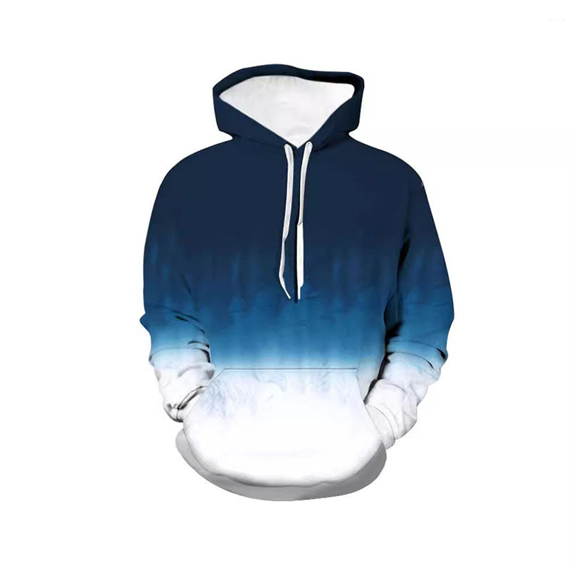 Long Men's Sweatshirt Gradient Digital Print Hooded Sweatshirt