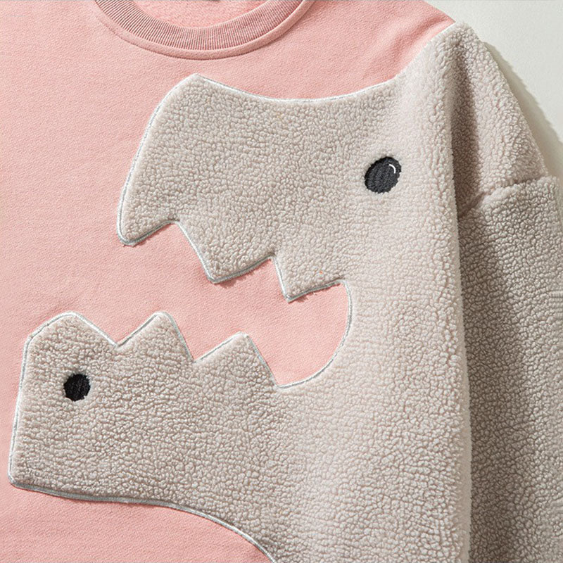 Dinosaur Embroidered Sweatshirt Oversized Cartoon Crew Neck Sweatshirt Pullover Streetwear