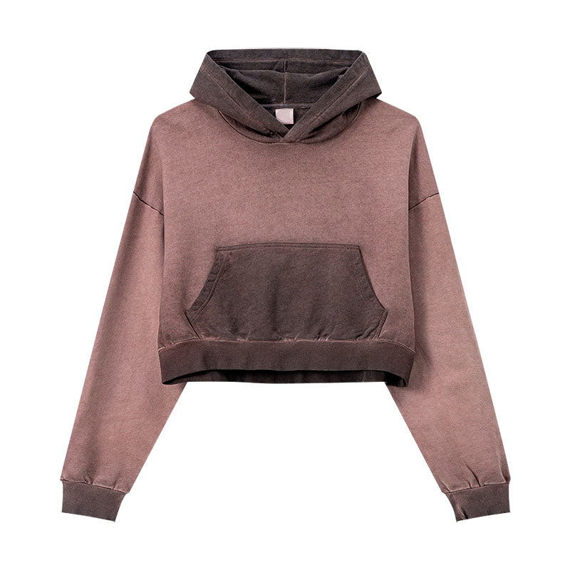 Women's fall color contrast hoodie women loose thin fitness sports short hoodie women