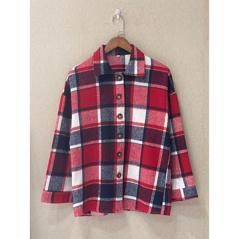 Women's Long Plaid Shacket Jacket Oversized Button Down Shirts Winter Warm Pea Coat