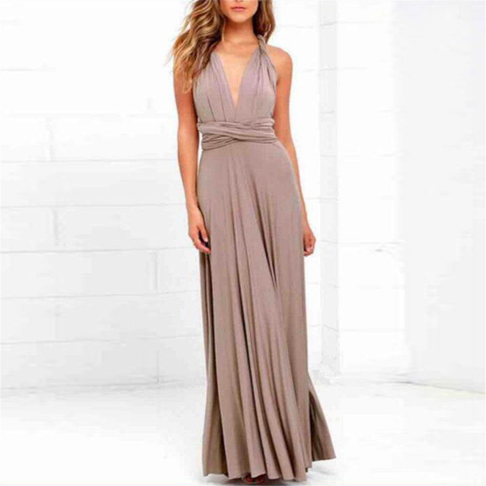 Formal Dress Women Elegant Evening Long Deep V Halter Dress Wedding Party Dress