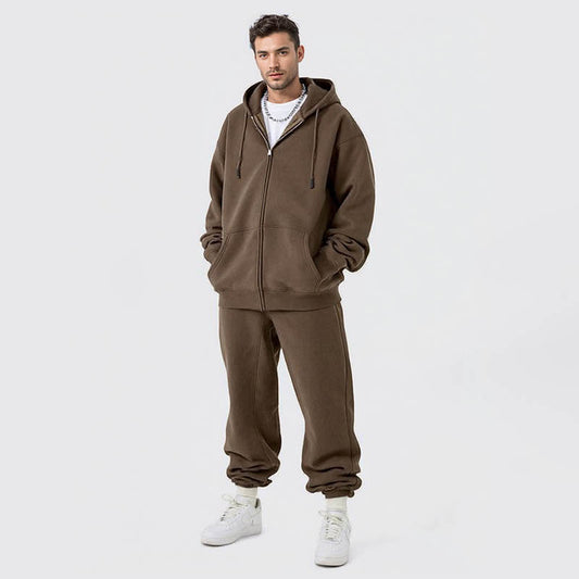 Men's hoodie plus fleece coat 350G autumn/Winter zipper hoodie chunky solid color sports hoodie