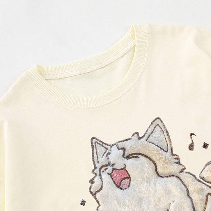 Summer trendy fun creative T-shirt happy singing cat series printed short sleeves for men and women