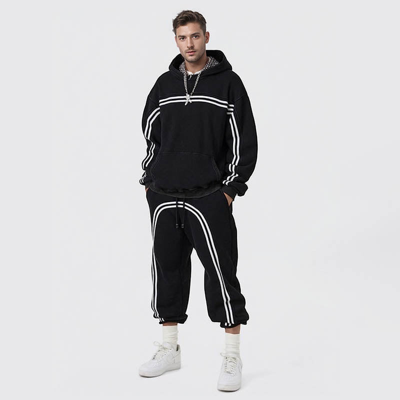 Autumn and winter European and American high street retro washed hooded sweatshirt plus velvet sports men's sweatshirt