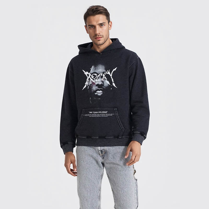 Pure cotton high street alphabet print wash vintage hoodie men's and women's loose pullover jacket sweatshirt